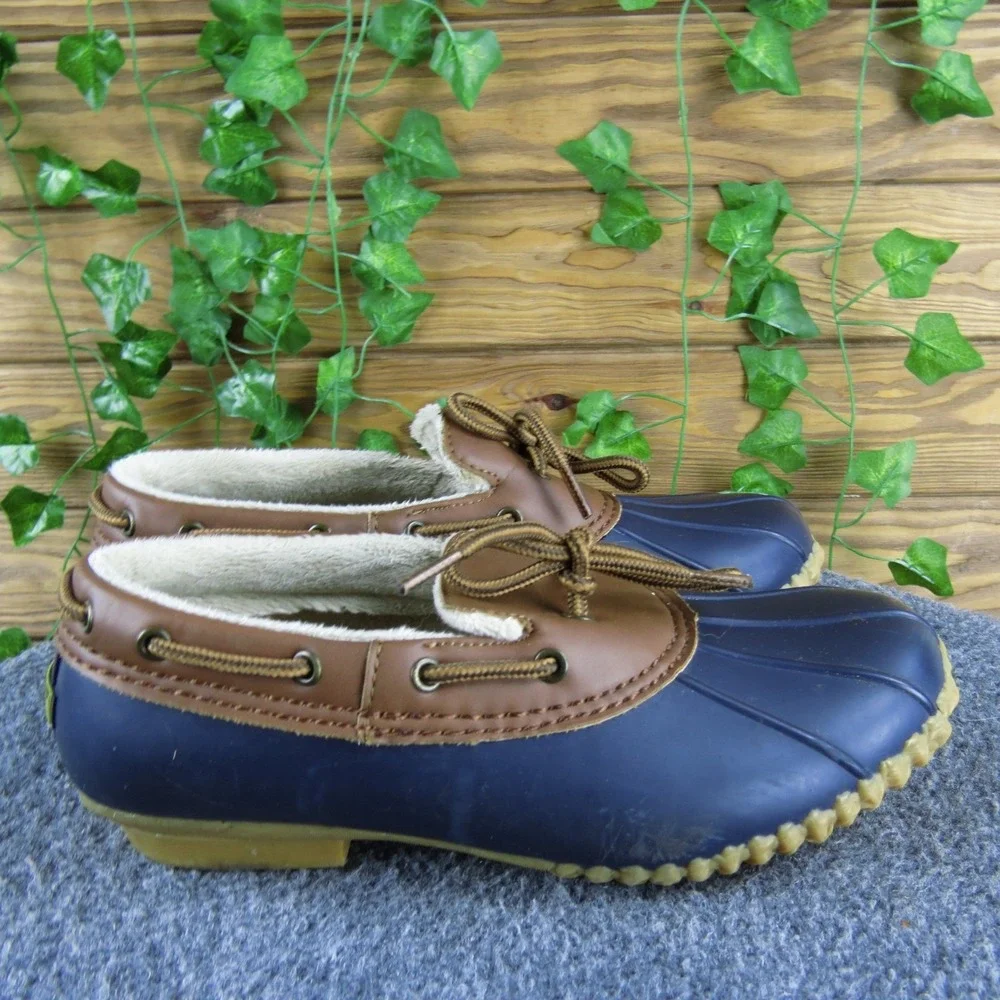 JBU Gwen Women's 7.5M Blue/Brown Duck Boots Faux Fur Lined Lace-Up Waterproof‎